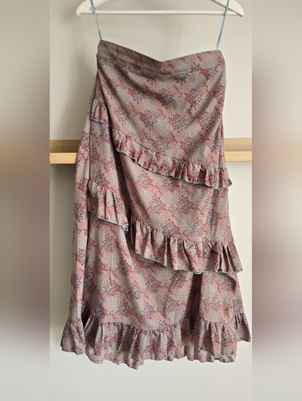 Asymmetrical Ruffle Midi Skirt in Dusty Rose Floral